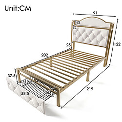 Acheter Sweiko Lit adulte 90x200 cm Lit rembourré avec fonction de chargement USB Type C et tiroirs Lit simple Beige clair Avec matelas