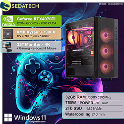 Sedatech Pack PC Gamer Pro • AMD Ryzen 9 7900X • RTX4070Ti • 32 Go DDR5 • 2To SSD M.2 • Windows 11 • Moniteur 28"