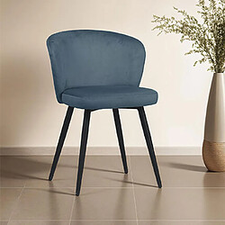 Mes Lot de 4 chaises de repas en velours bleu gris - VELVET 