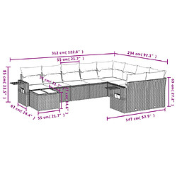 Acheter vidaXL Salon de jardin 10 pcs avec coussins noir résine tressée