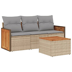 vidaXL Salon de jardin avec coussins 4 pcs beige résine tressée