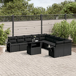 vidaXL Salon de jardin 11 pcs avec coussins noir résine tressée