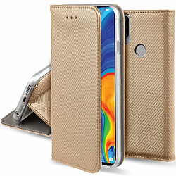 Moozy Case Flip Cover pour Huawei P30 Lite, Or - Étui à Rabat Magnétique Intelligent avec Porte-Cartes et Support 