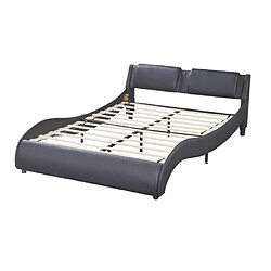 ComfortXL Lit Capitonné 140*200cm En Simili Cuir Avec Cadre De Lit Lumineux LED Et Lattes - Noir