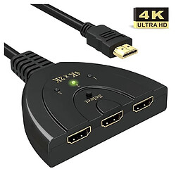 Sodial 4K, Commutateur HDMI a 3-Port Separateur HDMI Commutateur HDMI prend en charge 4K / Full HD1080p / 3D avec cable a grande vitesse 