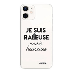 Coque iPhone 12 mini souple transparente Raleuse Mais Heureuse Motif Ecriture Tendance Evetane