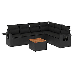 vidaXL Salon de jardin 7 pcs avec coussins noir résine tressée