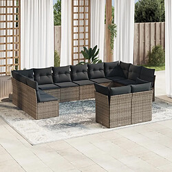 vidaXL Salon de jardin avec coussins 12 pcs gris résine tressée