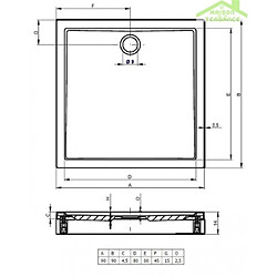 Avis Receveur de douche acrylique carré RIHO DAVOS 251 90x90x4,5 cm avec pieds et tablier