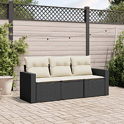 vidaXL Salon de jardin 3 pcs avec coussins noir résine tressée 