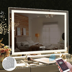 FENCHILIN Bluetooth Miroir de maquillage 80x58cm - Bande lumineuse LED - Sur Pied - Blanc