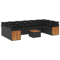 vidaXL Salon de jardin 11 pcs avec coussins noir résine tressée