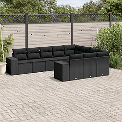 vidaXL Salon de jardin 10 pcs avec coussins noir résine tressée 