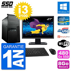 PC Tour Lenovo M91p Ecran 27" Intel i3-2100 RAM 8Go SSD 480Go Windows 10 Wifi · Occasion 