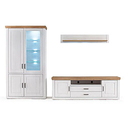 Pegane Ensemble séjour 3 élèments en bois blanc et chêne + éclairage LED 