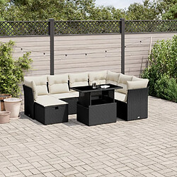 vidaXL Salon de jardin 8 pcs avec coussins noir résine tressée 