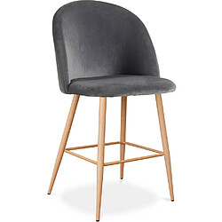 ICONIK INTERIOR Tabouret tapissé en velours - Design scandinave - 63cm - Evelyne Gris foncé