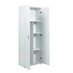 Pegane Armoire meuble de rangement 2 portes coloris blanc - Longueur 70 x Profondeur 34 x Hauteur 189 cm