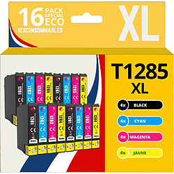 123CONSOMMABLES - T1285 - Pack de 16 Cartouches d'encre Compatible avec EPSON T1285 Renard (T1281 T1282 T1283 T1284) - pour EPSON Stylus T22 Office BX305F BX305FW SX125 SX130 SX230 