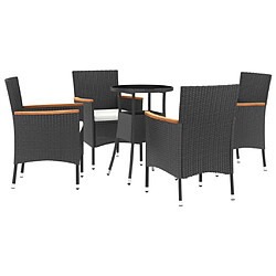 vidaXL Ensemble de bistro de jardin 5 pcs coussins noir poly rotin