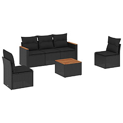 vidaXL Salon de jardin 6 pcs avec coussins noir résine tressée