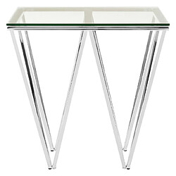 Vivenla Table d'appoint design en acier inoxydable poli argenté et plateau en verre trempé transparent L. 55 x P. 55 x H. 52 cm collection VERONA