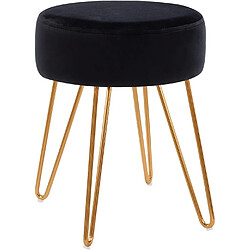 Decoshop26 Tabouret en tissu velours noir pieds en métal doré 35x35x45 cm TABO09075 