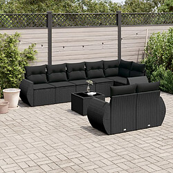 vidaXL Salon de jardin 9 pcs avec coussins noir résine tressée 