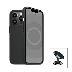 PHONECARE Kit Support Magnétique de Voiture + Coque Silicone Liquide pour Apple iPhone 15 Pro Max - Noir 