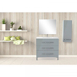 Dansmamaison Ensemble meuble sous vasque 3 tiroirs 90 cm Gris clair + colonne + miroir - LANA Ensemble meuble sous vasque 3 tiroirs 90 cm Gris clair + colonne + miroir - LANA - L 91.5 x l 47 x H 88 cm