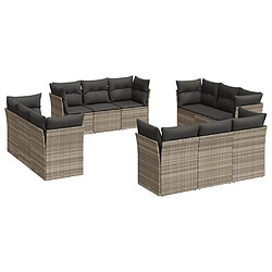 vidaXL Salon de jardin avec coussins 12 pcs gris clair résine tressée