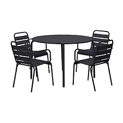 Mes Ensemble table de jardin 110 cm + 4 fauteuils en métal gris - BACA