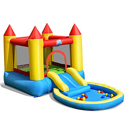 Decoshop26 Château gonflable avec toboggan aquatique-aire de saut-piscine à boules (souffleur non inclus) 20_0000448