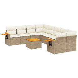 vidaXL Salon de jardin avec coussins 9 pcs beige résine tressée