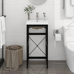 vidaXL Cadre de lavabo de salle de bain vasque à encastrer Noir Fer 