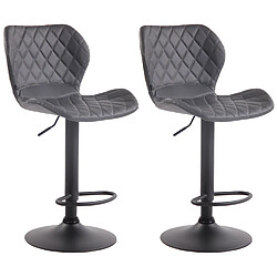 Decoshop26 Lot de 2 tabourets de bar avec coutures décoratives en forme de losanges en PVC gris et métal noir 10_0004107