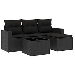 vidaXL Salon de jardin 5 pcs avec coussins noir résine tressée