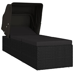 Helloshop26 Transat chaise longue bain de soleil lit de jardin terrasse meuble d'extérieur avec auvent et coussin résine tressée noir 02_0012275 