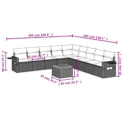 Avis vidaXL Salon de jardin 10 pcs avec coussins noir résine tressée