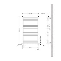 LuxeBath Radiateur salle de bain raccordement latéral sèche-serviettes chrome 600x800 élément chauffant 600W numérique pas cher