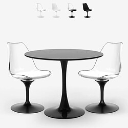 Ahd Amazing Home Design Table ronde 60cm + 2 chaises Goblet transparentes blanc noir Nuit 