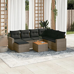 vidaXL Salon de jardin 8 pcs avec coussins gris résine tressée