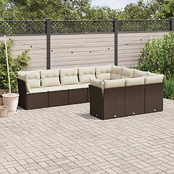 vidaXL Salon de jardin 10 pcs avec coussins marron résine tressée 