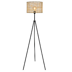 Sampa Helios Lampadaire moderne Bora 150cm métal noir et rotin naturel compatible LED