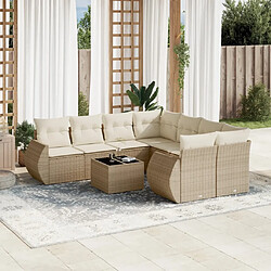 vidaXL Salon de jardin avec coussins 9 pcs beige résine tressée 