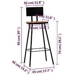 vidaXL Tabourets de bar lot de 2 bois massif de récupération pas cher