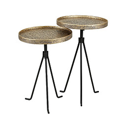 BELONG Senecio - Lot de 2 Tables basses rondes métalliques - Aspect Bronze - Pieds métal