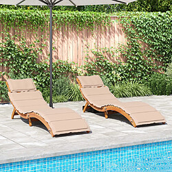 vidaXL Chaises longues avec coussins lot de 2 beige bois massif acacia 