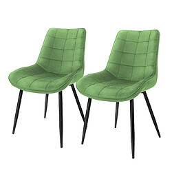 Chaises de salle à manger avec dossier Lot de 2 Vert Revêtement velours avec pieds métal ML-Design