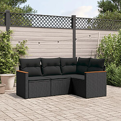 vidaXL Salon de jardin 4 pcs avec coussins noir résine tressée 